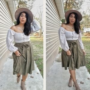 SWEETEST THING OLIVE GREEN MIDI SKIRT